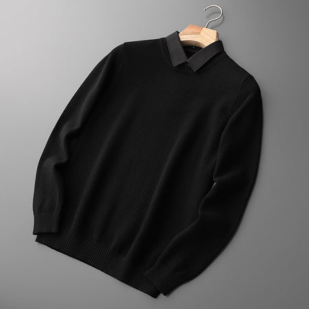 Fake Two-Piece Shirt Collar Knitted Sweater For Men - ANIBEY
