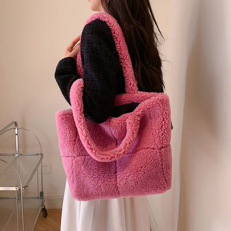 Women's Designer Luxury Plush Bag Winter Fashion Cute Tote Handbags Large Capacity Portable Single Shoulder Furry Bags - ANIBEY