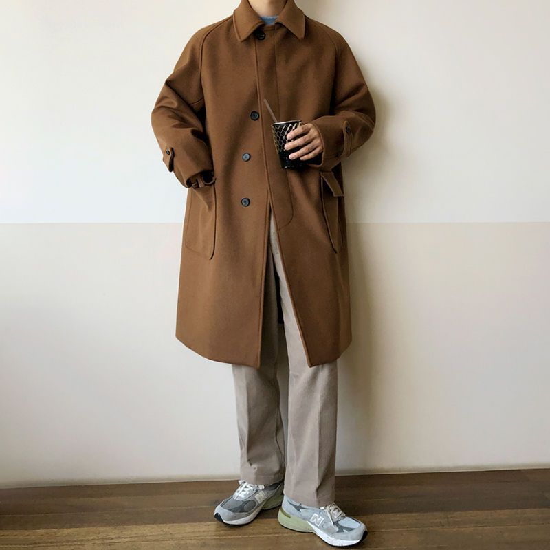 British Style Woolen Trench Coat for Men - ANIBEY