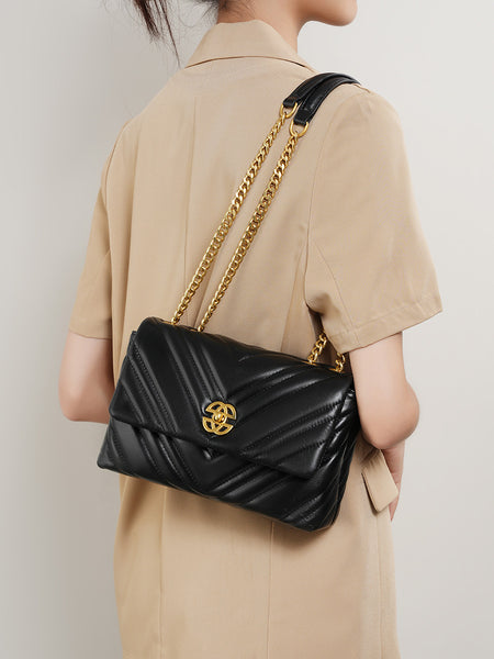 Women's Leather Diamond Chain Square Shoulder Messenger Bag - ANIBEY