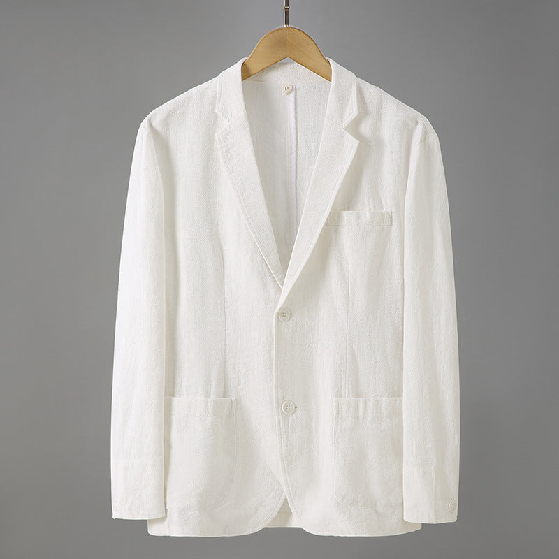 Men's Long Sleeve Loose Business Casual Thin Linen Single West Cotton Linen Suit Jacket - ANIBEY