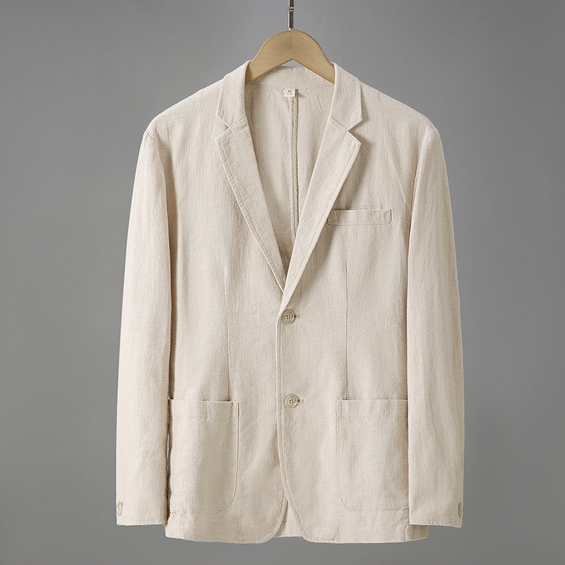 Men's Long Sleeve Loose Business Casual Thin Linen Single West Cotton Linen Suit Jacket - ANIBEY