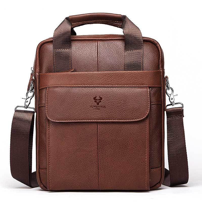 Hummer Business Commute Genuine Leather Men's Business Messenger Bag - ANIBEY