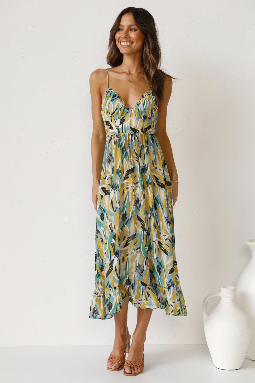 New Women's Printed Ruffle Sleeveless Dress - ANIBEY