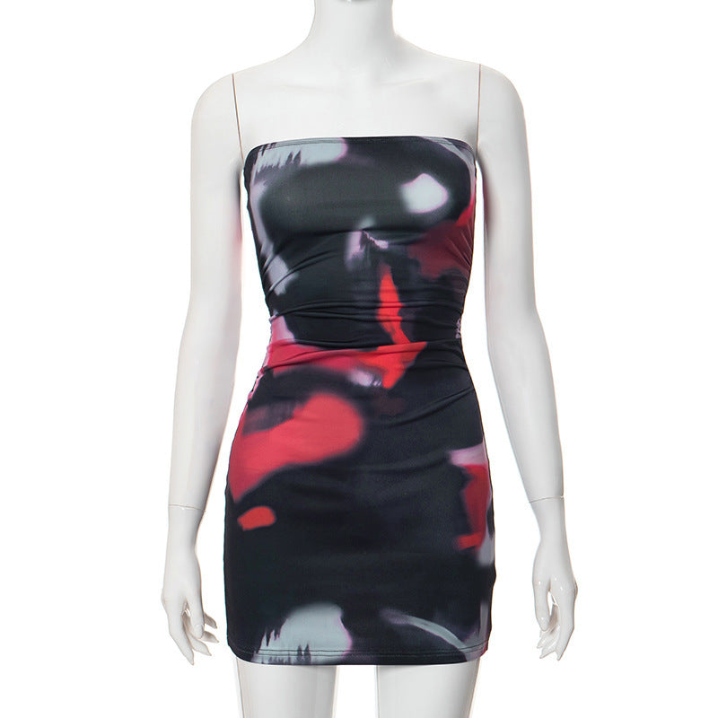 Printed Tube Top Dress Women's Fashion Tight