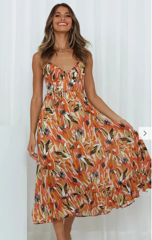 New Women's Printed Ruffle Sleeveless Dress - ANIBEY