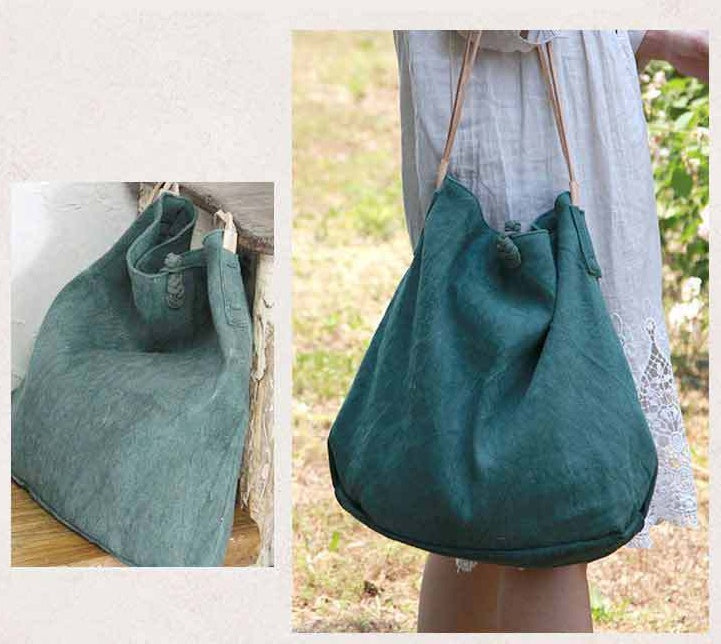 Casual One-shoulder Literary Hand Cloth Bag Handmade Disc Buckle Large Capacity - ANIBEY