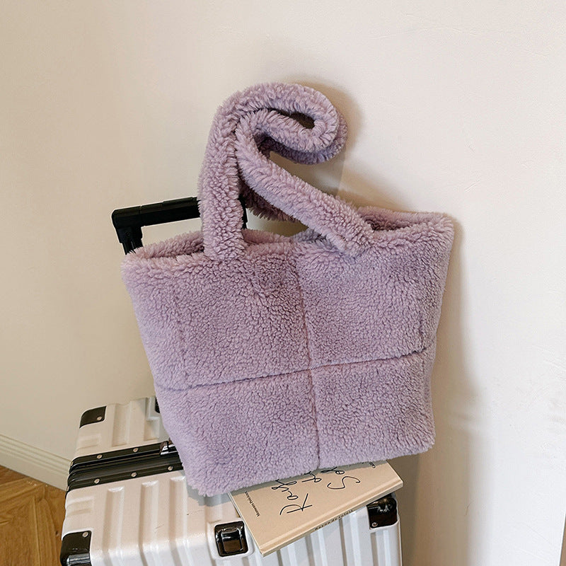 Women's Designer Luxury Plush Bag Winter Fashion Cute Tote Handbags Large Capacity Portable Single Shoulder Furry Bags - ANIBEY