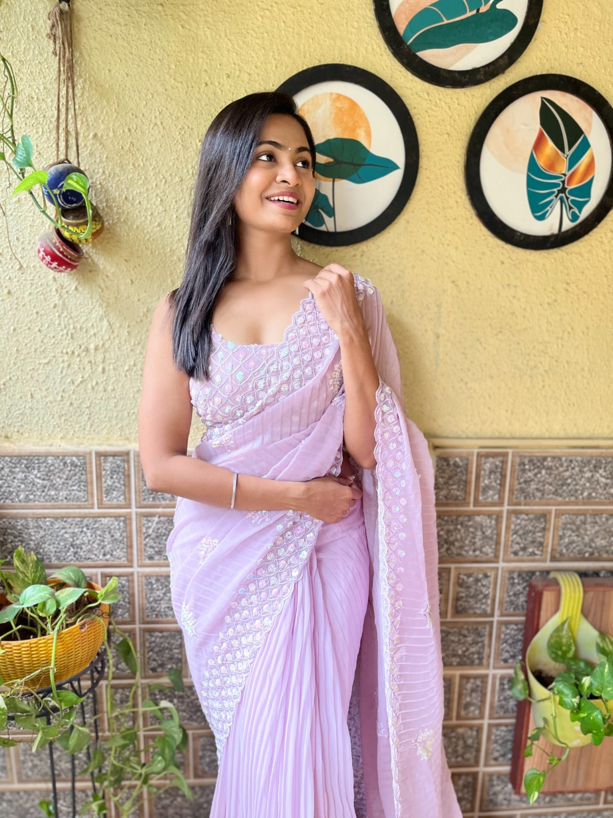 Crush Sequence Georgette Saree - ANIBEY