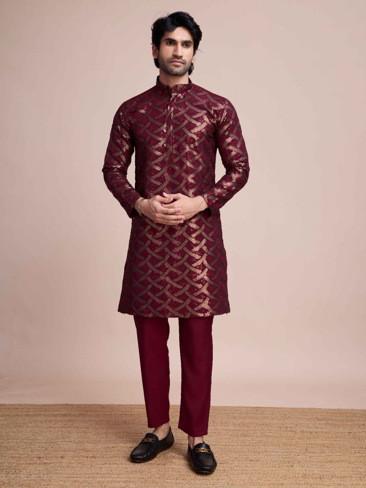 Mustard color pure silk mirror work kurta - Rawayi - ANIBEY