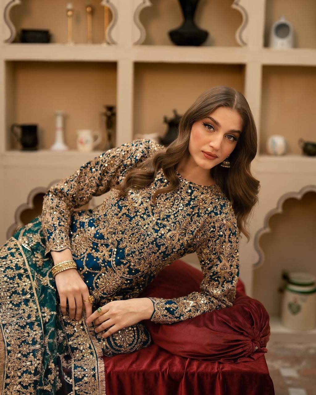 Royal Navy Blue Color Faux Georgette With Embroidery - ANIBEY