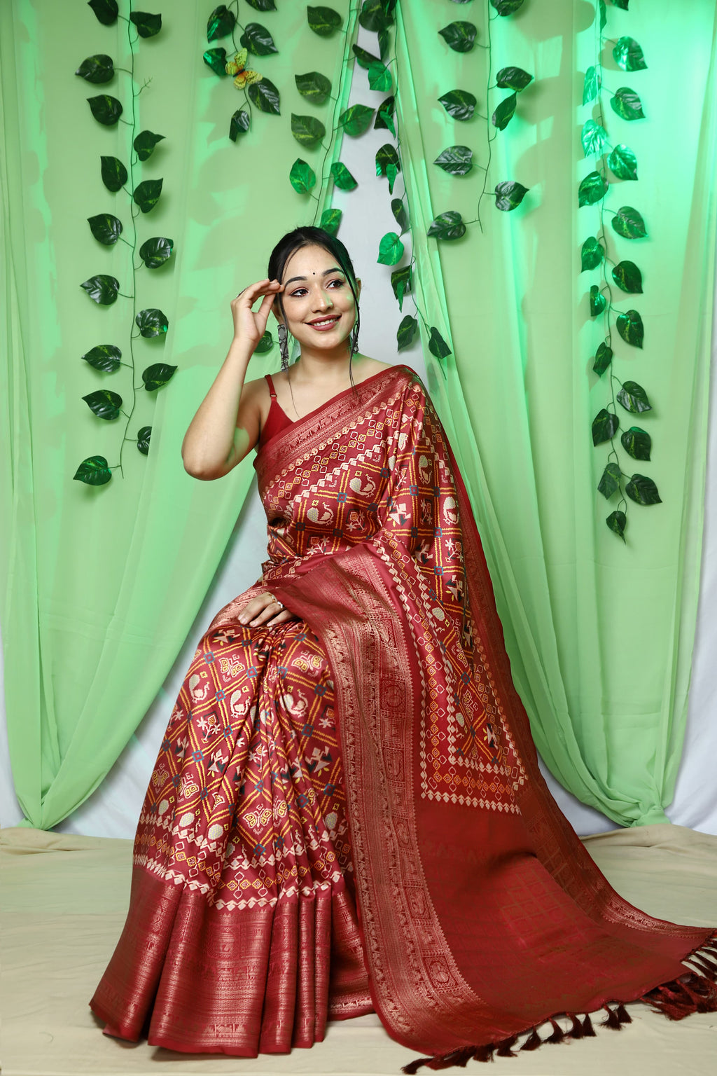 Pure   Kanchipuram Patola Digital Printed Saree Rich Pallu And Tassels - ANIBEY
