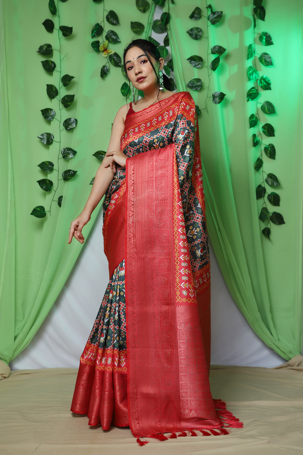 Pure   Kanchipuram Patola Digital Printed Saree Rich Pallu And Tassels - ANIBEY