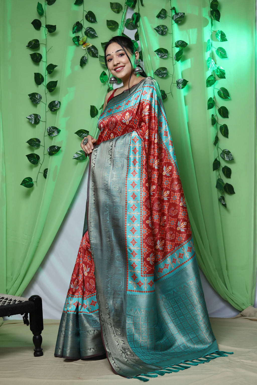 Pure   Kanchipuram Patola Digital Printed Saree Rich Pallu And Tassels - ANIBEY