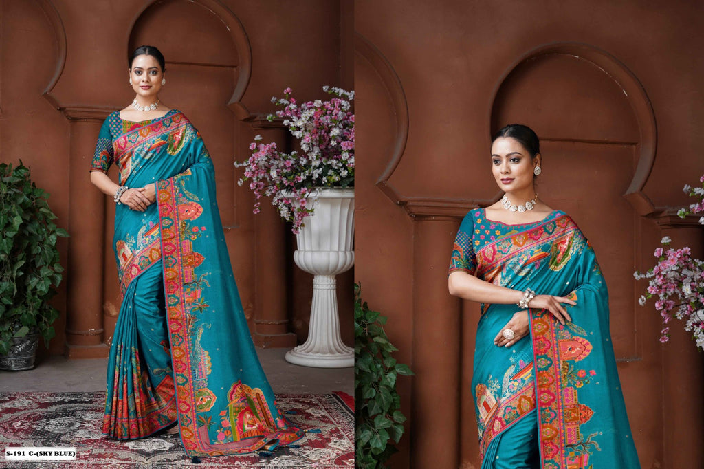 Woven Dola Silk Designer Saree – Jodhpuri Galax - ANIBEY
