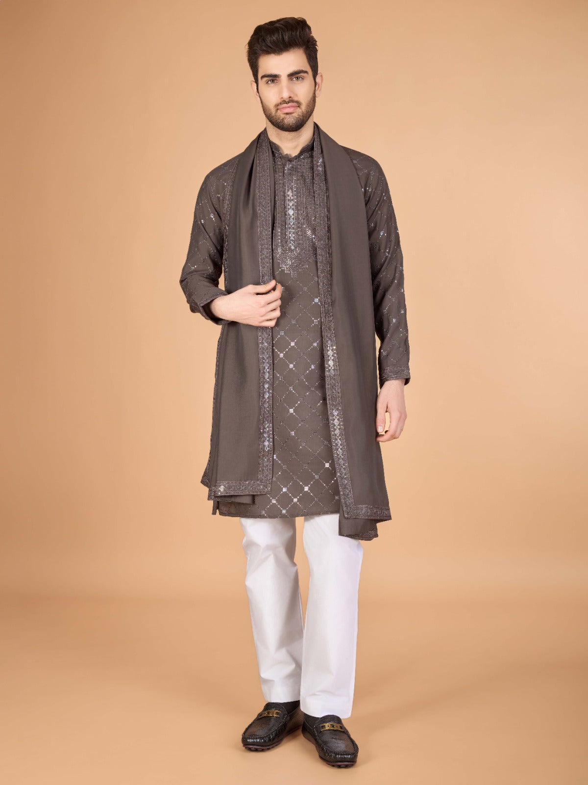 Viscose Fabric Embroidered Traditional Kurta for Mens Wear - ANIBEY