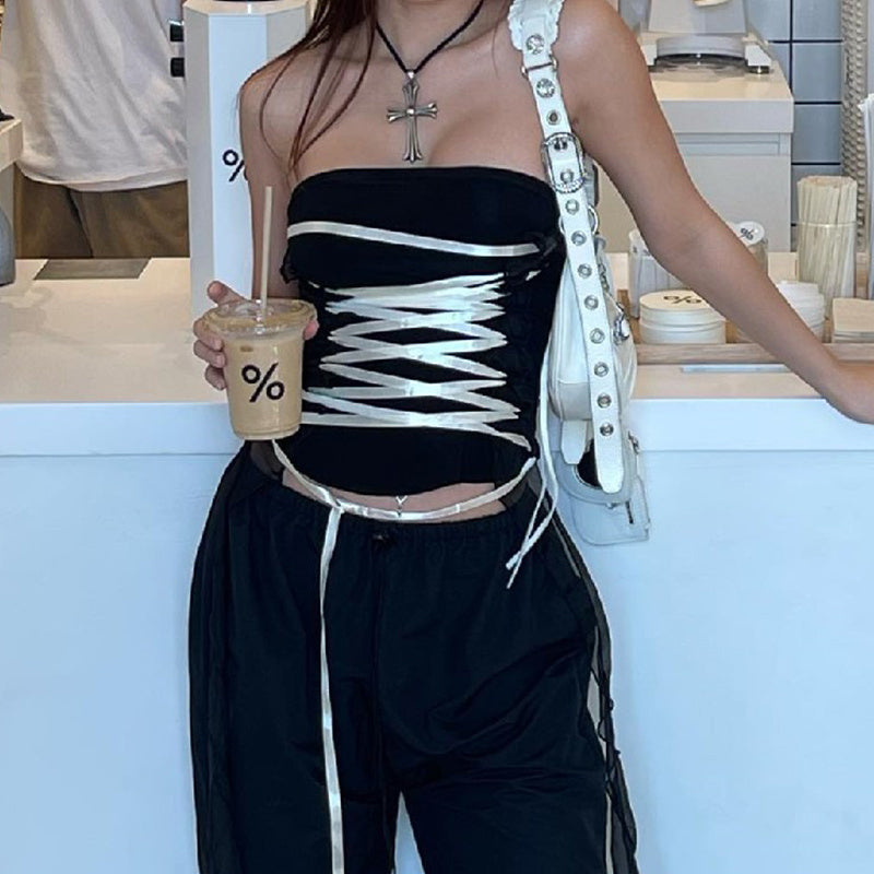 Fashion Lace-up Tube Top Slim Vest Summer Women's Clothing
