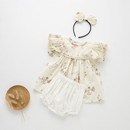 Baby Girls Princess Rompers Child Short Sleeves Lace Dress - ANIBEY