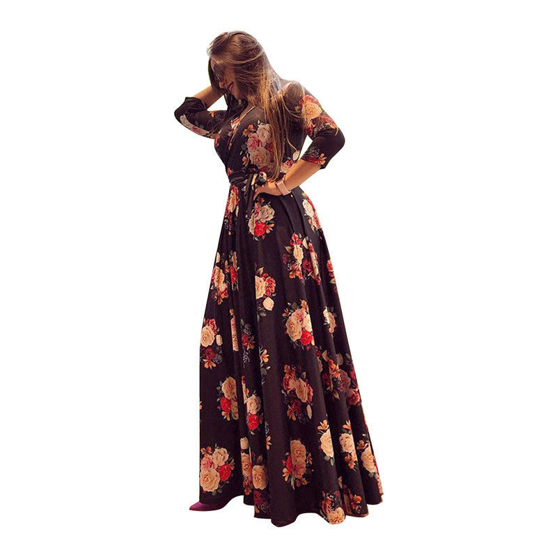 Sexy V-neck European And American Fashion Light Mature Knitted Long Skirt And Big Swing Dress - ANIBEY