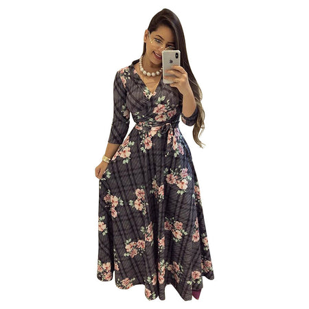 Sexy V-neck European And American Fashion Light Mature Knitted Long Skirt And Big Swing Dress - ANIBEY