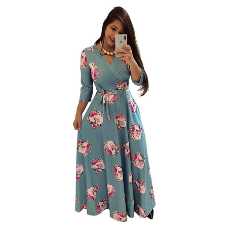 Sexy V-neck European And American Fashion Light Mature Knitted Long Skirt And Big Swing Dress - ANIBEY
