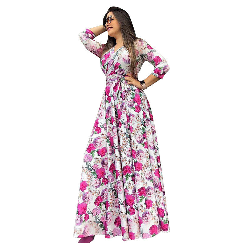 Sexy V-neck European And American Fashion Light Mature Knitted Long Skirt And Big Swing Dress - ANIBEY