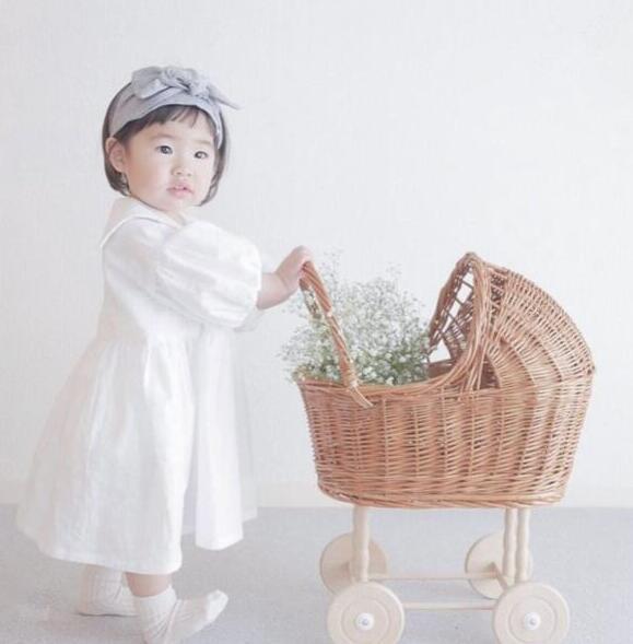 Cotton And Linen Bubble Three-quarter Sleeve Casual Outing Sailor Collar Dress - ANIBEY