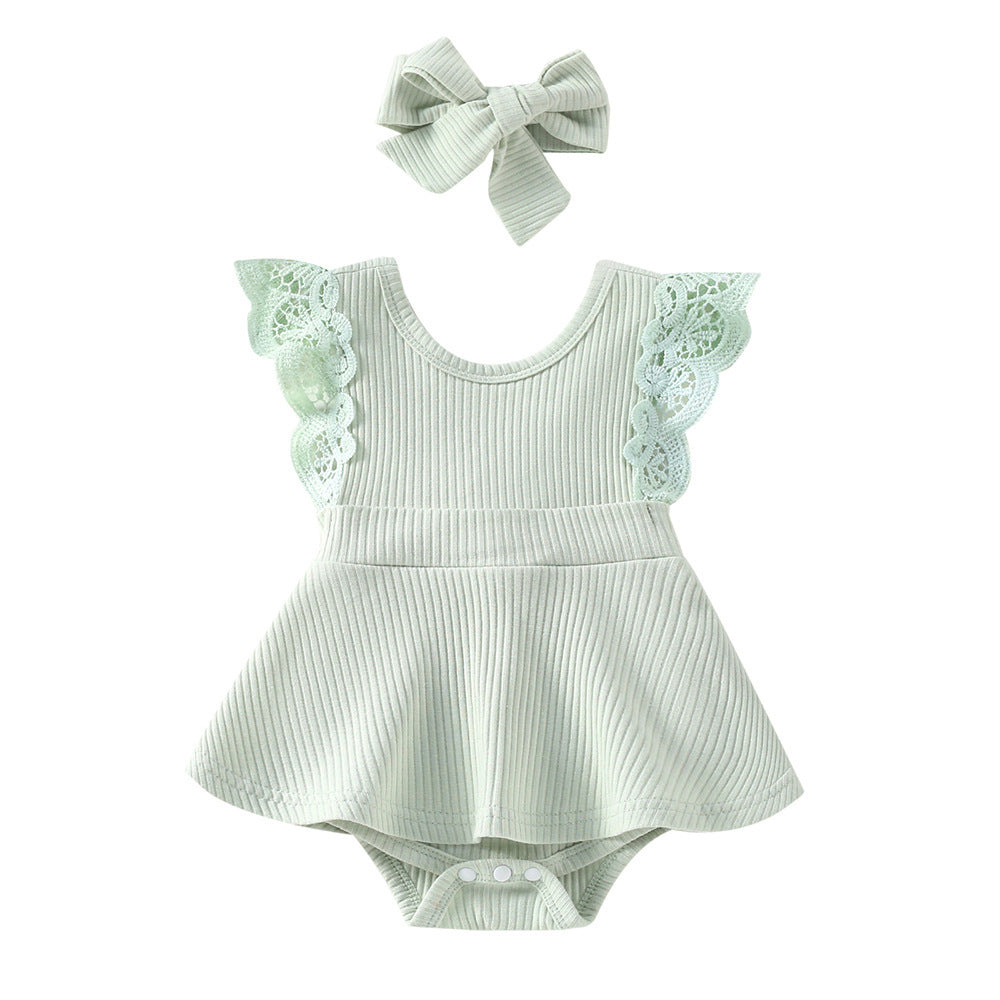 Sleeveless Small Floral Baby Girl Triangle Romper With Headgear - ANIBEY