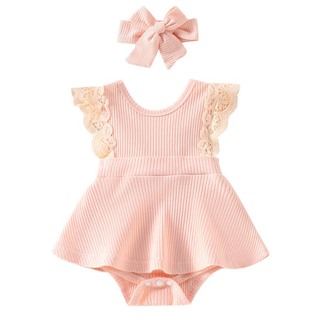 Sleeveless Small Floral Baby Girl Triangle Romper With Headgear - ANIBEY