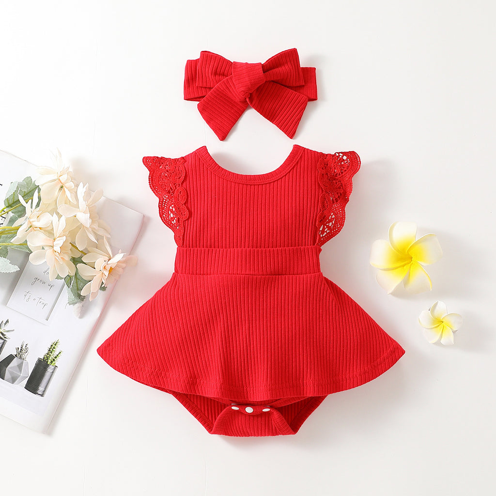 Sleeveless Small Floral Baby Girl Triangle Romper With Headgear - ANIBEY