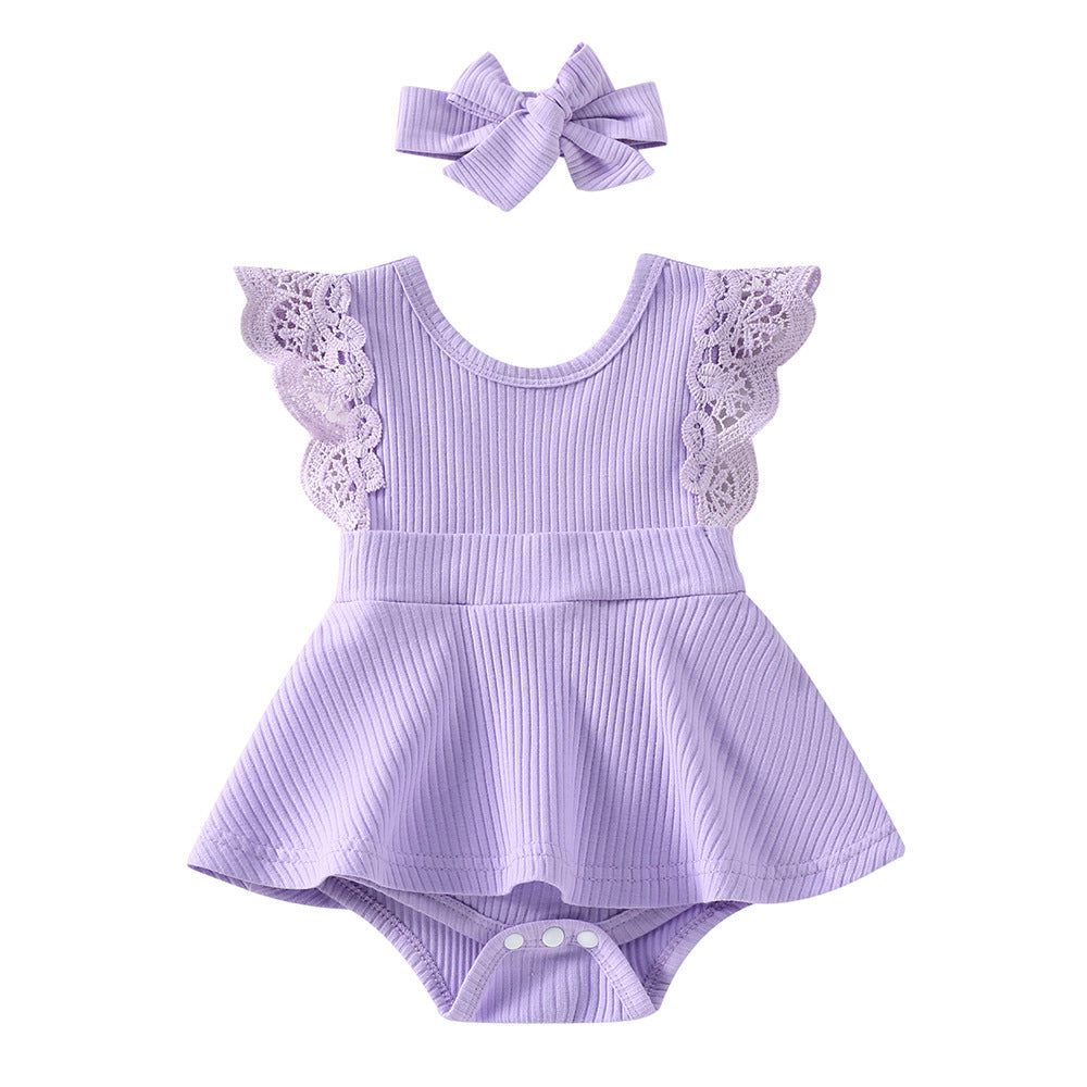 Sleeveless Small Floral Baby Girl Triangle Romper With Headgear - ANIBEY
