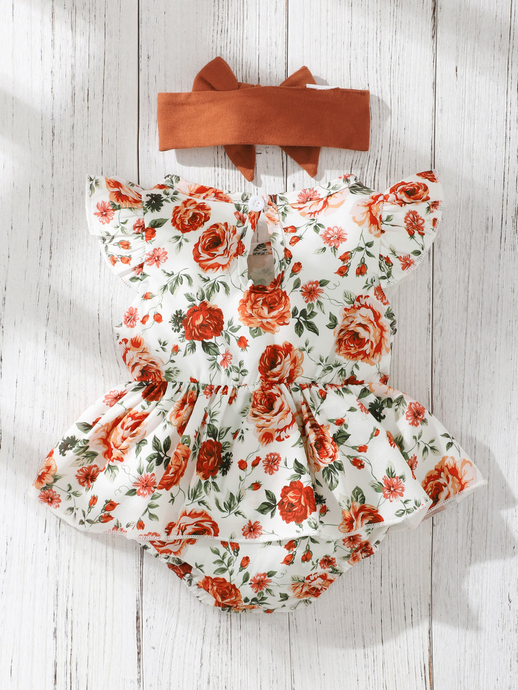 Sleeveless Small Floral Baby Girl Triangle Romper With Headgear - ANIBEY