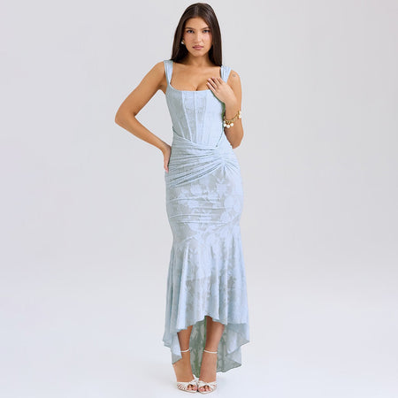 Fashion Off-neck Tube Top Stitching Hip Fishtail Dress - ANIBEY