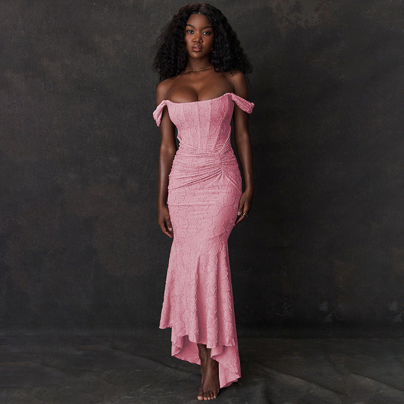 Fashion Off-neck Tube Top Stitching Hip Fishtail Dress - ANIBEY
