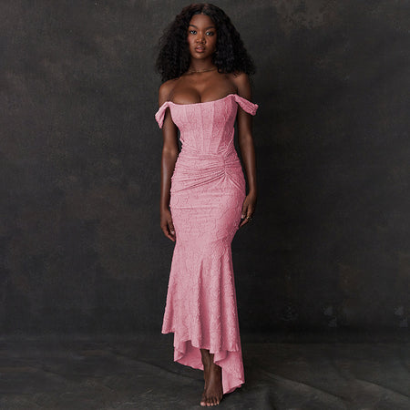 Fashion Off-neck Tube Top Stitching Hip Fishtail Dress - ANIBEY