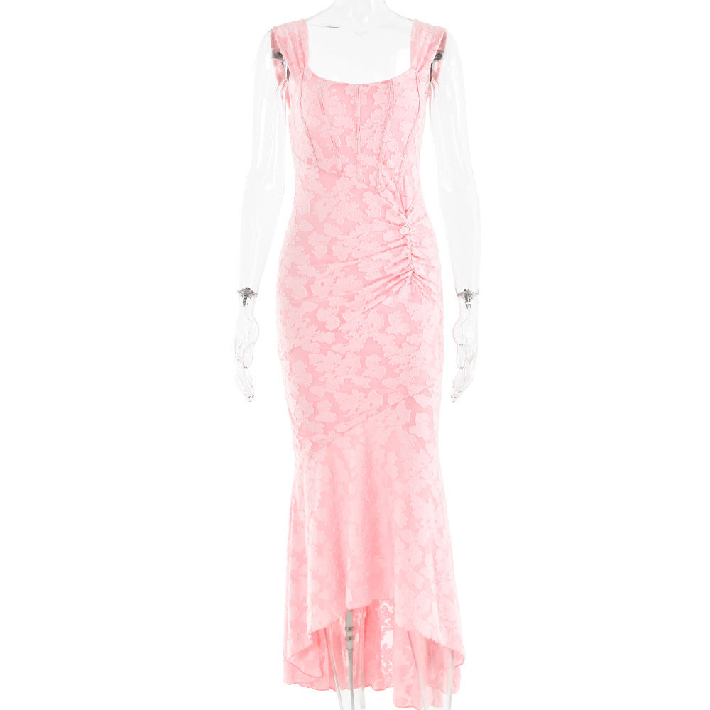 Fashion Off-neck Tube Top Stitching Hip Fishtail Dress - ANIBEY