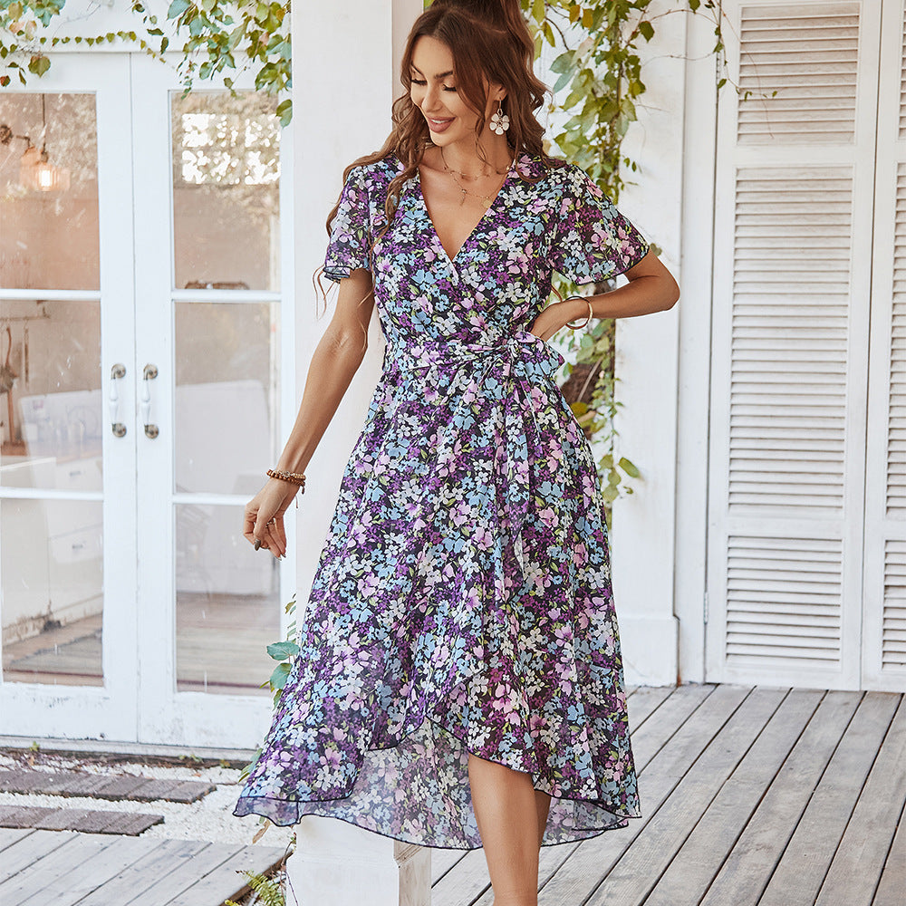 Fashionable European And American Print Flowy Dress - ANIBEY