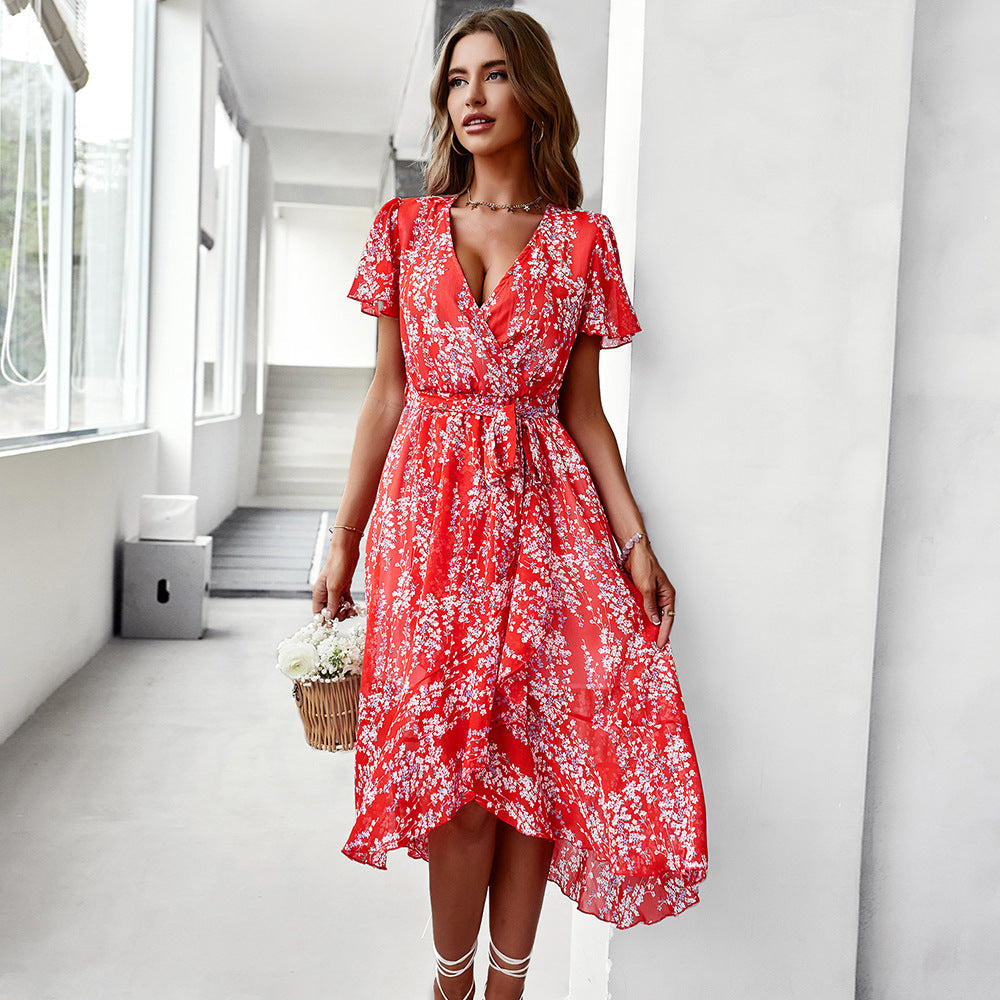 Fashionable European And American Print Flowy Dress - ANIBEY