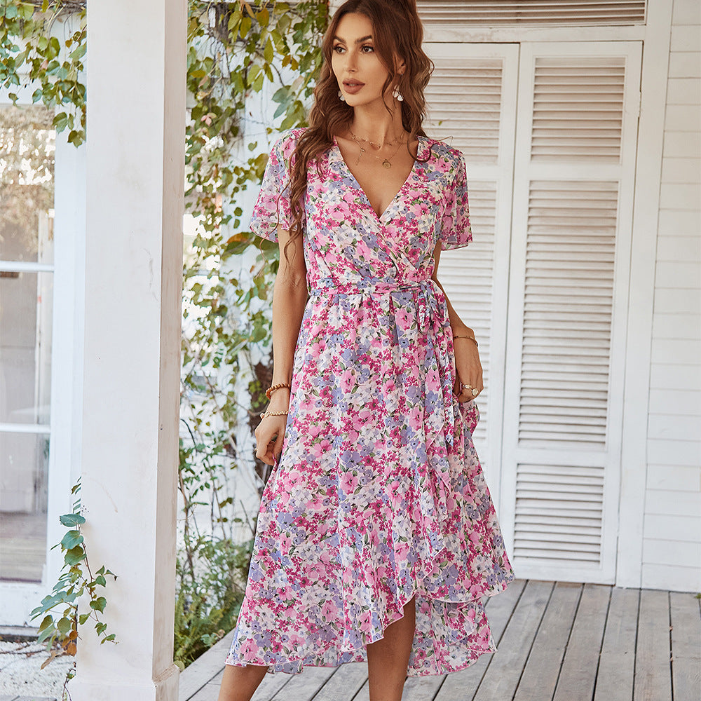 Fashionable European And American Print Flowy Dress - ANIBEY
