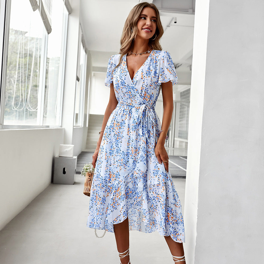 Fashionable European And American Print Flowy Dress - ANIBEY