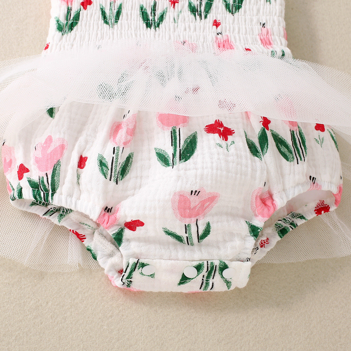 Baby Girl Flower Print Sling Triangle Rompers Tulle Skirt - ANIBEY