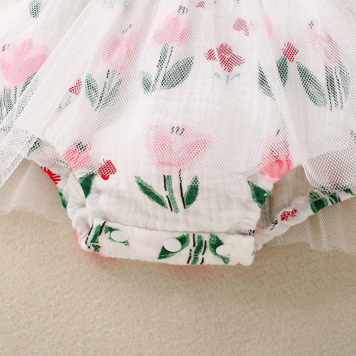 Baby Girl Flower Print Sling Triangle Rompers Tulle Skirt - ANIBEY