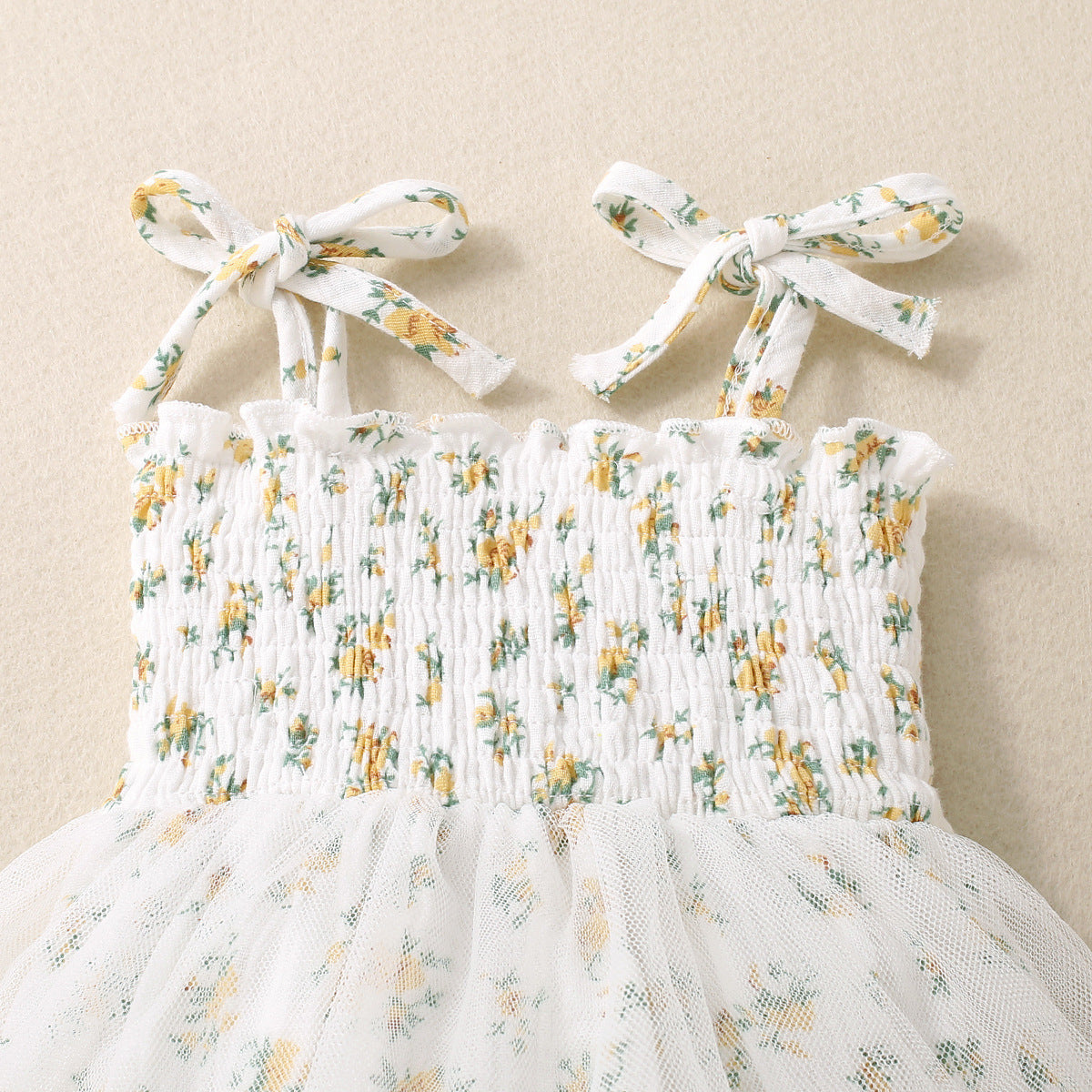 Baby Girl Flower Print Sling Triangle Rompers Tulle Skirt - ANIBEY