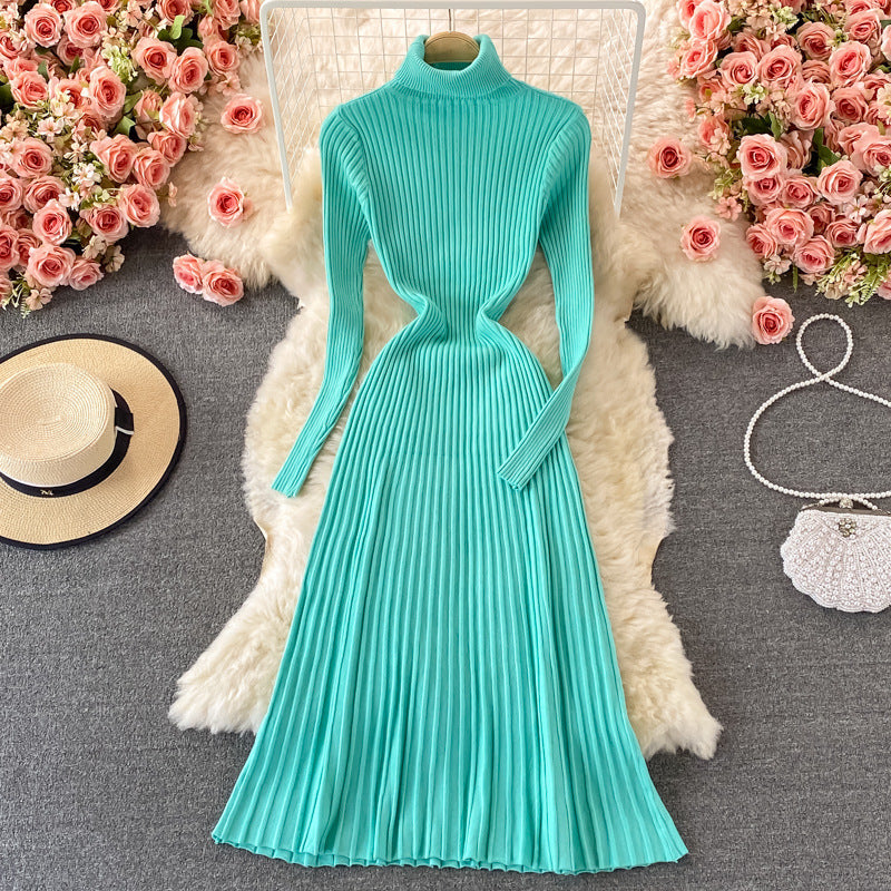 Women's Fashion All-match Solid Color Slim Fit Thin Over The Knee Woolen Skirt - ANIBEY