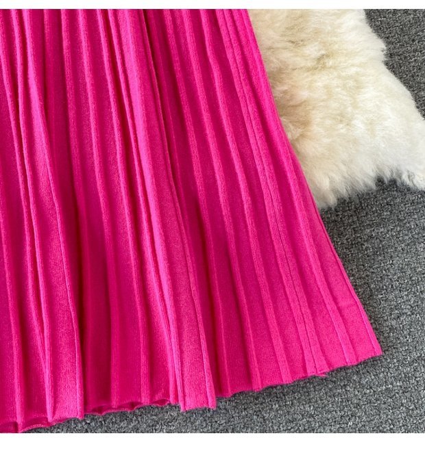 Women's Fashion All-match Solid Color Slim Fit Thin Over The Knee Woolen Skirt - ANIBEY