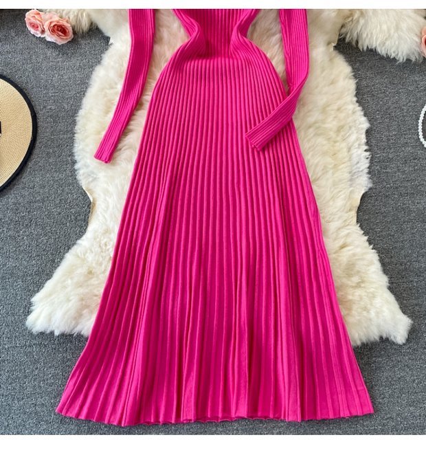 Women's Fashion All-match Solid Color Slim Fit Thin Over The Knee Woolen Skirt - ANIBEY