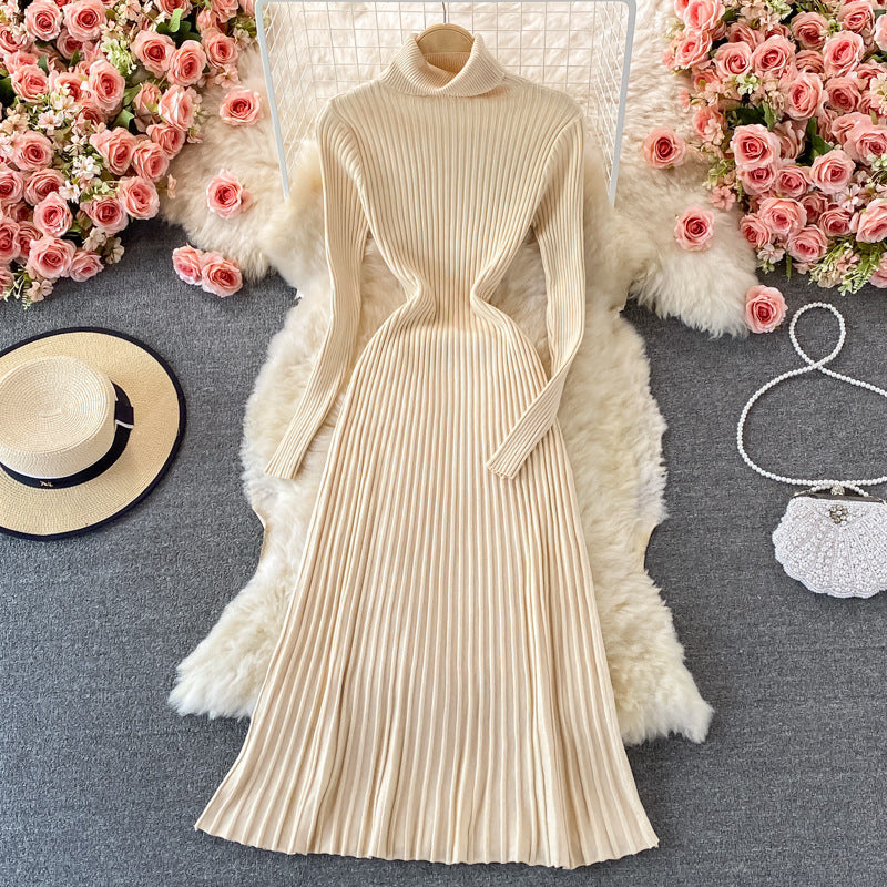 Women's Fashion All-match Solid Color Slim Fit Thin Over The Knee Woolen Skirt - ANIBEY