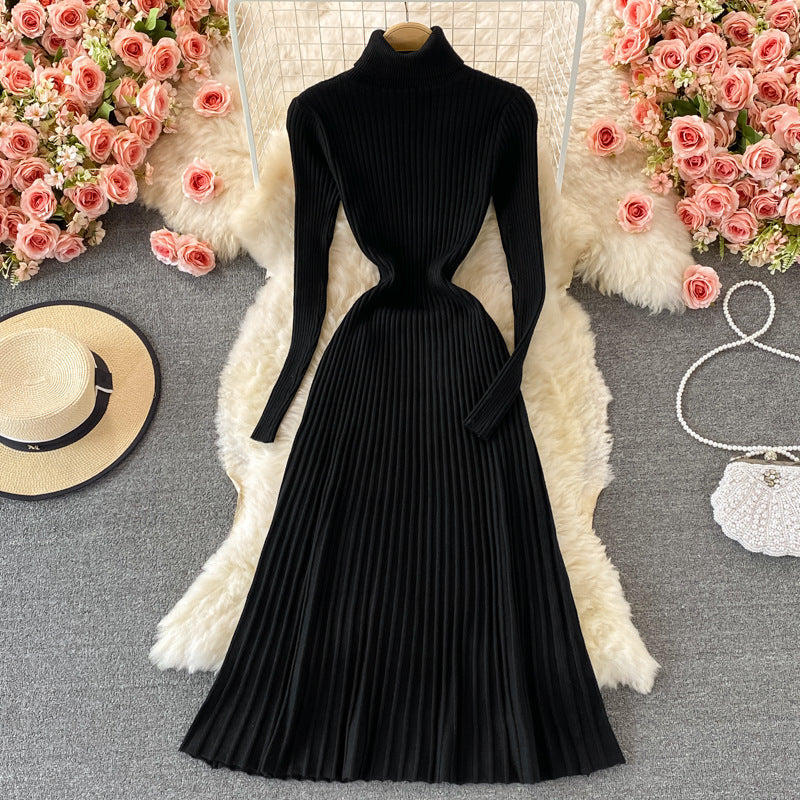 Women's Fashion All-match Solid Color Slim Fit Thin Over The Knee Woolen Skirt - ANIBEY