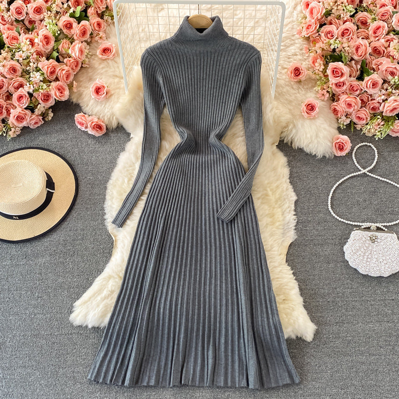 Women's Fashion All-match Solid Color Slim Fit Thin Over The Knee Woolen Skirt - ANIBEY