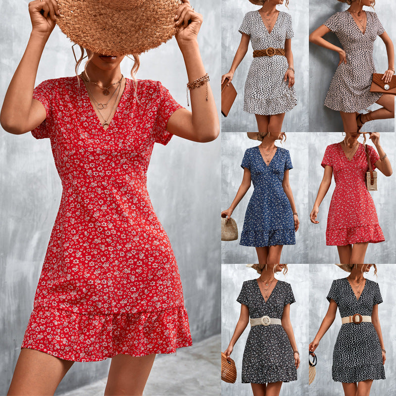 Women's Fashion Personality V-neck Floral Dress - ANIBEY